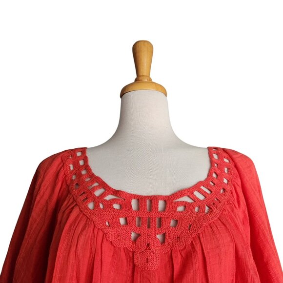 Max Studio London Crochet Tunic Ballon Sleeve Blouse Women's Size 2X Orange - Picture 4 of 9